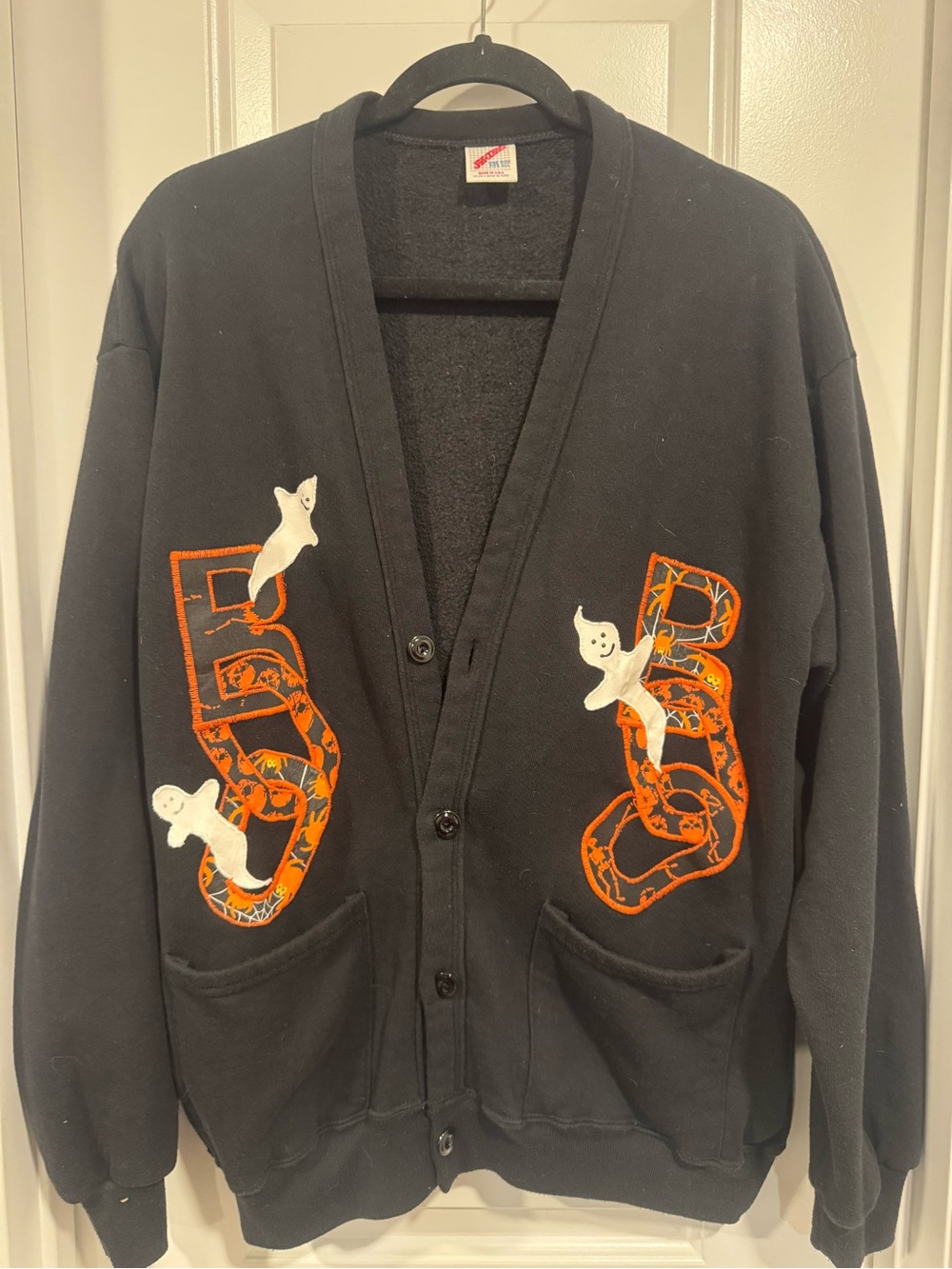Vintage Halloween Boo & Ghosts Jerzees Cardigan Sweater One Size